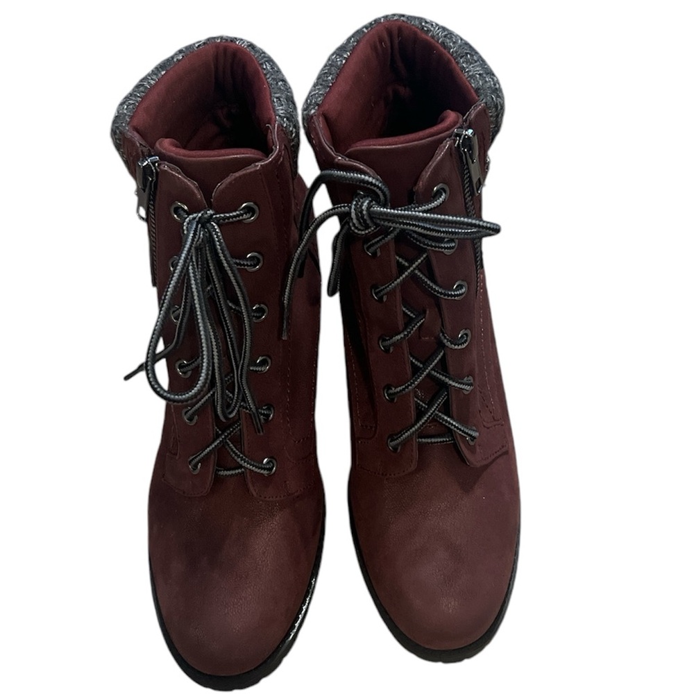 MIA Women's Caelyn Combat Boots Burgundy Lace Up Ankle Shoes Man made Size 9.5